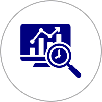 Graph and clock symbol on a screen.