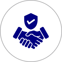 Handshake with shield and checkmark icon.